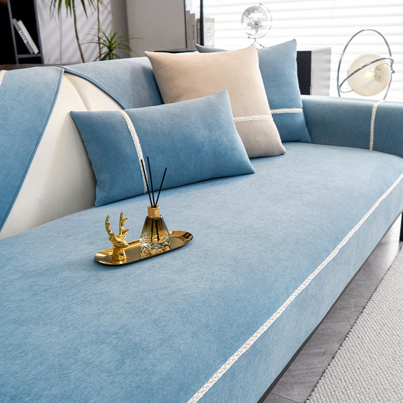 Velvet Skin-Friendly Sofa Cushion Four Seasons Universal Non-Slip Living Room Sofa Set Solid Colour Chenille Thickened Sofa Back