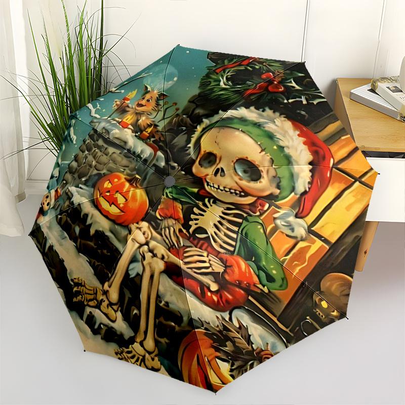 1pc Skeleton In Christmas Automatic Opening and Closing Cartoon Umbrella, Lightweight 3-Fold, With Cute Cartoon Characters, Suitable for Home, Ou