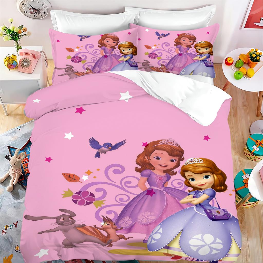 Princess Cartoon Print Dekbedovertrek Set, Ritssluiting Gezellig Huis Beddengoed, Perfect Cadeau Voor Meisjes Kinderen Slaapkamer