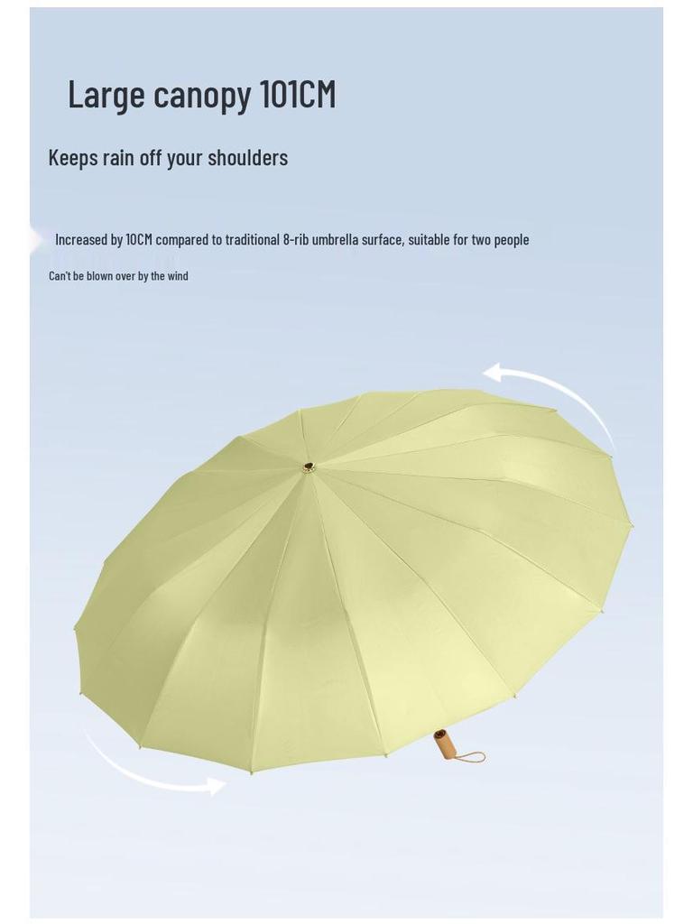 16-Rib Colorful Folding Umbrella for Women - Large, UV Protection, Sun/Rain Use 