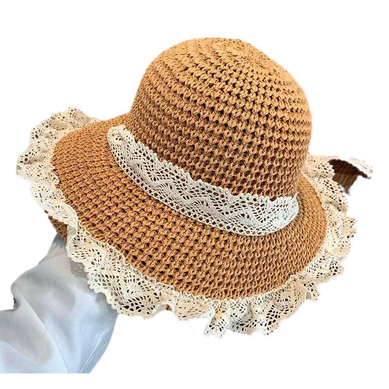 2024 Women's French Straw Hat: Breathable Lace Floral Sun Protection Beach Hat