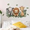Jungle Animal Cartoon Wall Stickers, Elephant Lion Giraffe Self-Adhesive Decor for Bedroom Living Room Home Decoration