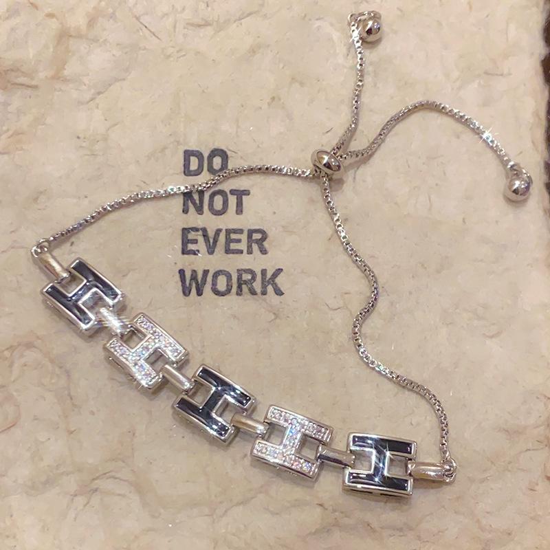 18K Gold-Plated Zircon Letter Bracelet - Light Luxury, High-End Fashion Bangle for Women