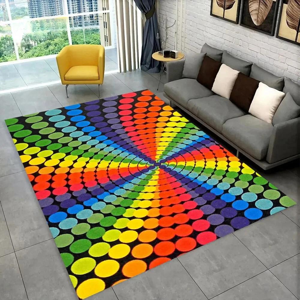Illusion Abstract Rainbow Area Rug,Carpet Rug for Home Living Room Bedroom Sofa Doormat Decor,kids Non-slip Floor Mat 3D