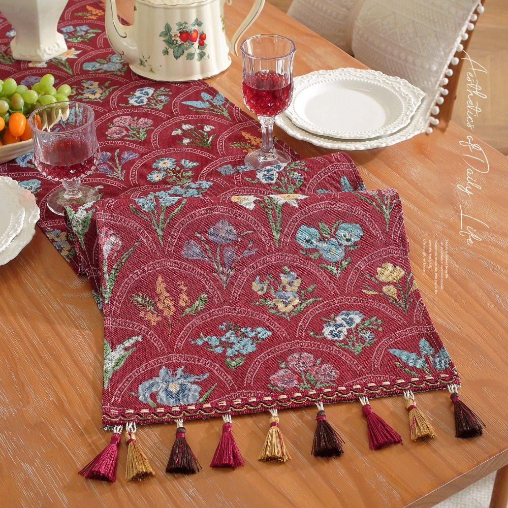 New American Retro Table Runner 33x183 Cm Polyester Table Dust Cover Pastoral Style Flower Sideboard Cover New Year