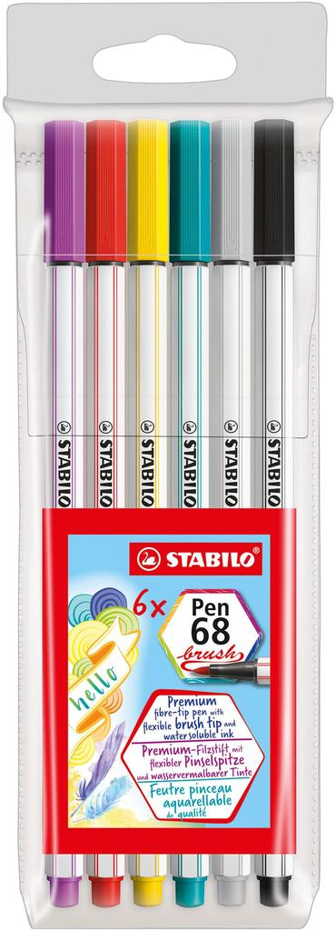 STABILO Pen 68 Water-Based Brush, 6-Color Set, 568-06-11