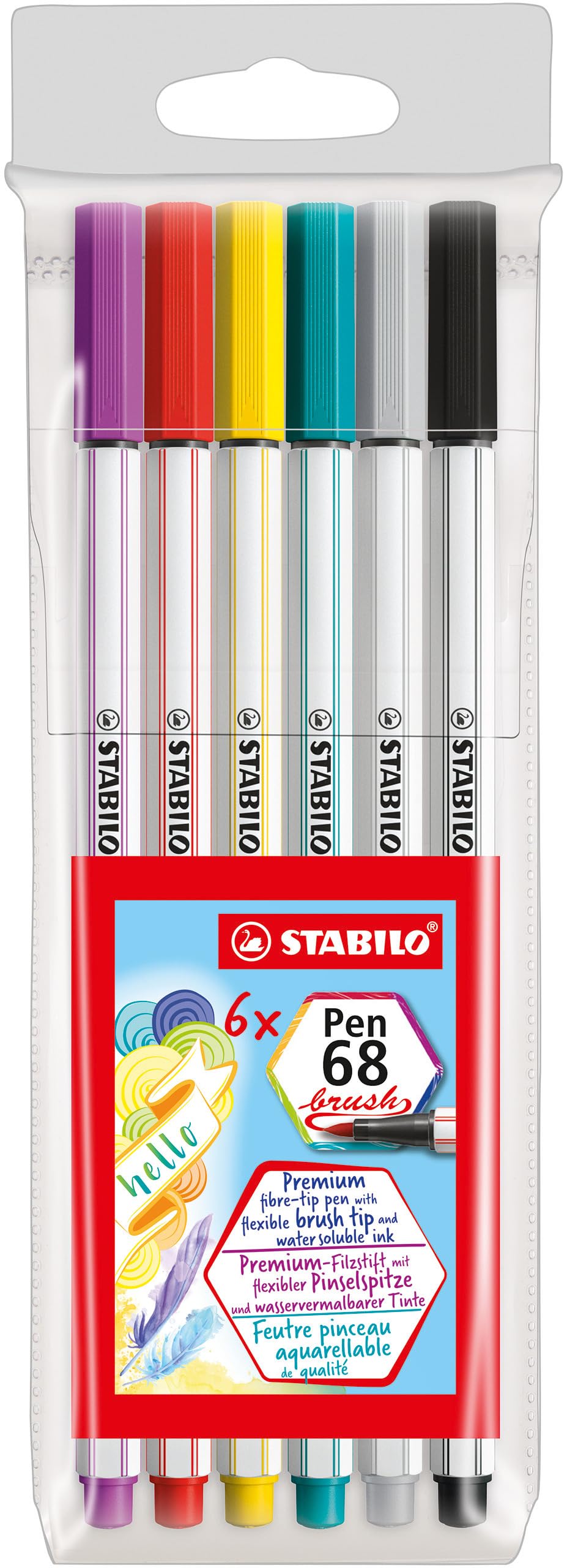 

STABILO Pen 68 Water-Based Brush, 6-Color Set, 568-06-11