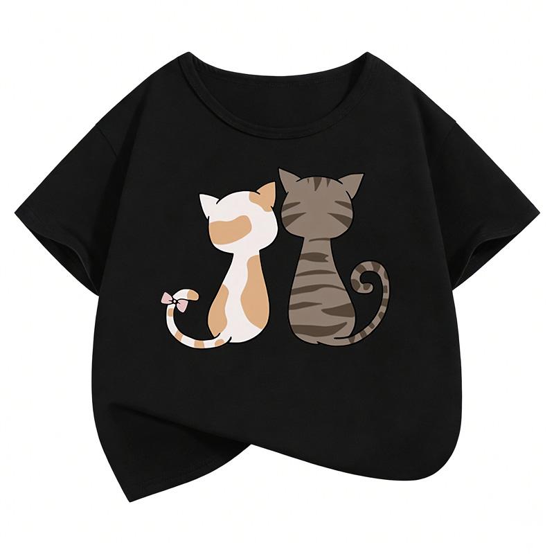 Cute Cat Children's T-Shirt Summer Short Sleeve Cartoon Animal Clothes Cute Kitten Top Y2K