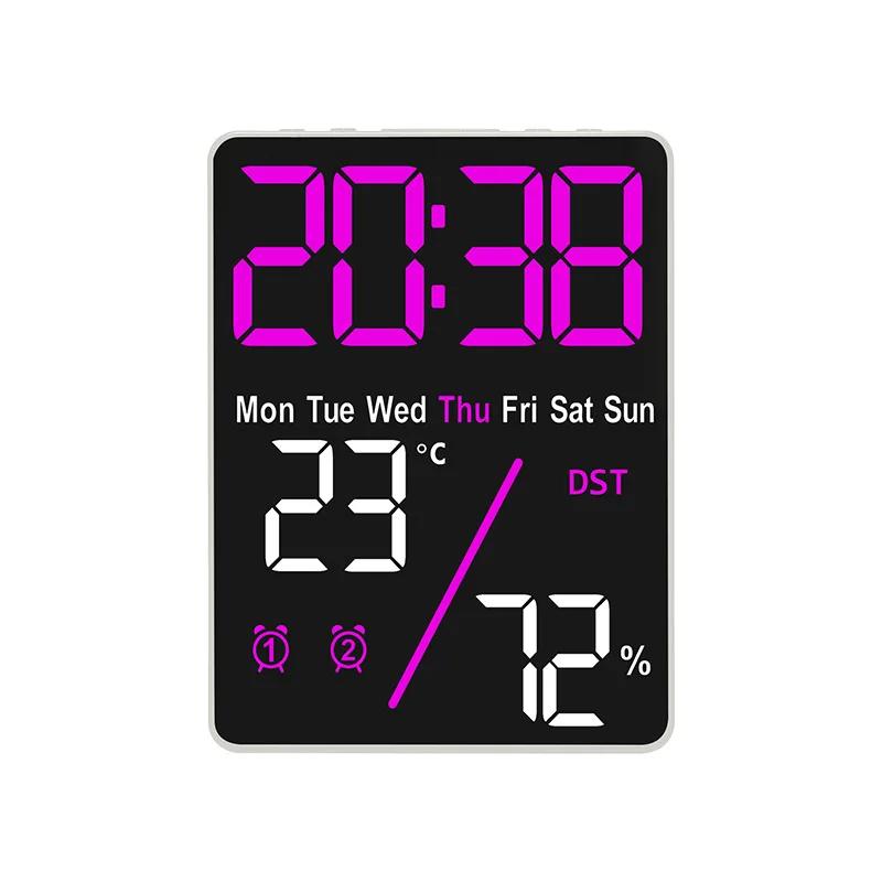 Multifunctional Large Screen Digital Alarm Clock Humidity Display Brightness Adjustment Charging Desktop Clock Home Office Decor