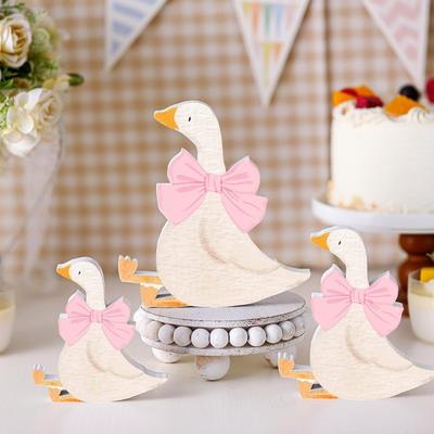 3Pcs Wood Geese Statue Ornaments Wooden Easter Geese Figures Decoration for Christmas Halloween Thanksgiving Parties