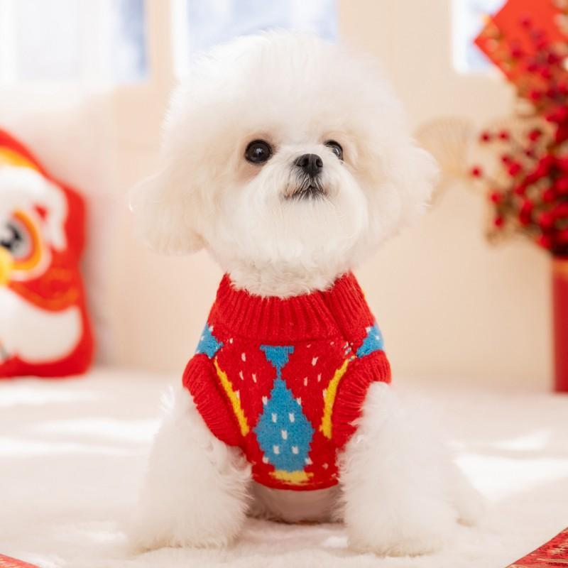 Thick Knit Plaid Pet Sweater Dogs Cats - Winter Holiday Outfit In Yellow Red
