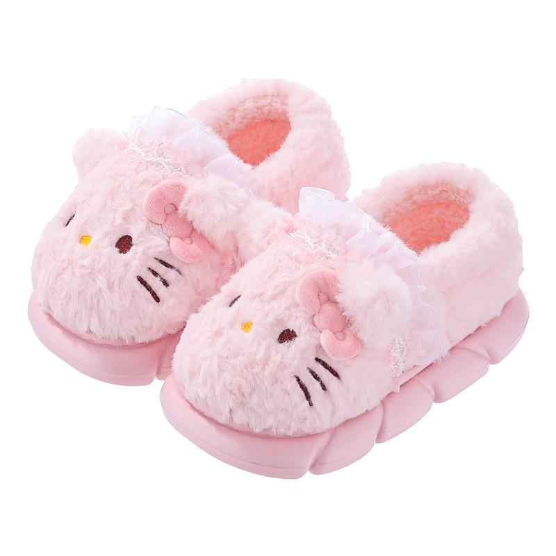 Sanrio Kids Winter Princess Slippers: Cute, Non-slip, Warm Heel, Parent-Child Indoor Shoes for Girls.
