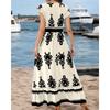 New Summer Holiday Style Printed V-neck Waist Short-sleeved Dress Holiday Long Dress