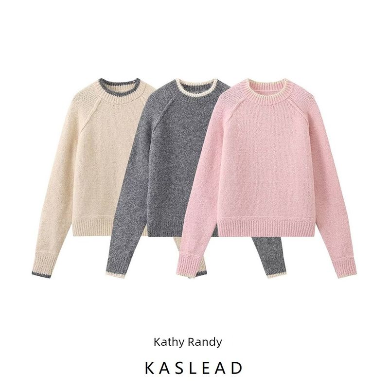 Kaslead New Arrival Women's Clothing Fashion Style Stylish Simple and Versatile Casual round Neck Long Sleeves Knitting Tops