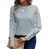 Women's Solid-Color Long-Sleeve Embroidered Lace-Panel Round-Neck Top Comfortable Spring/Fall Casual Everyday Wear