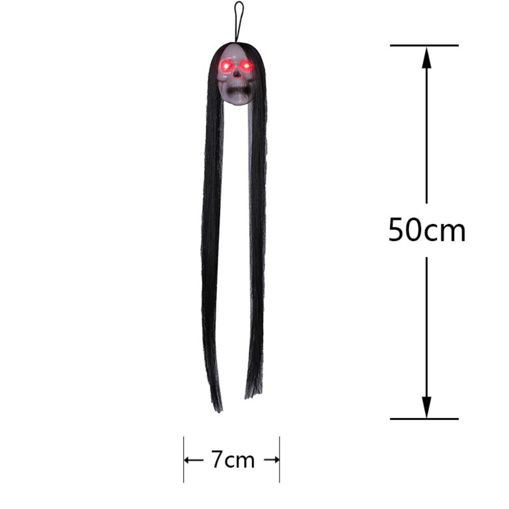 With Long Hair Halloween Hanging Ghost Skull Plastic Terror Skull Props   Scene Props