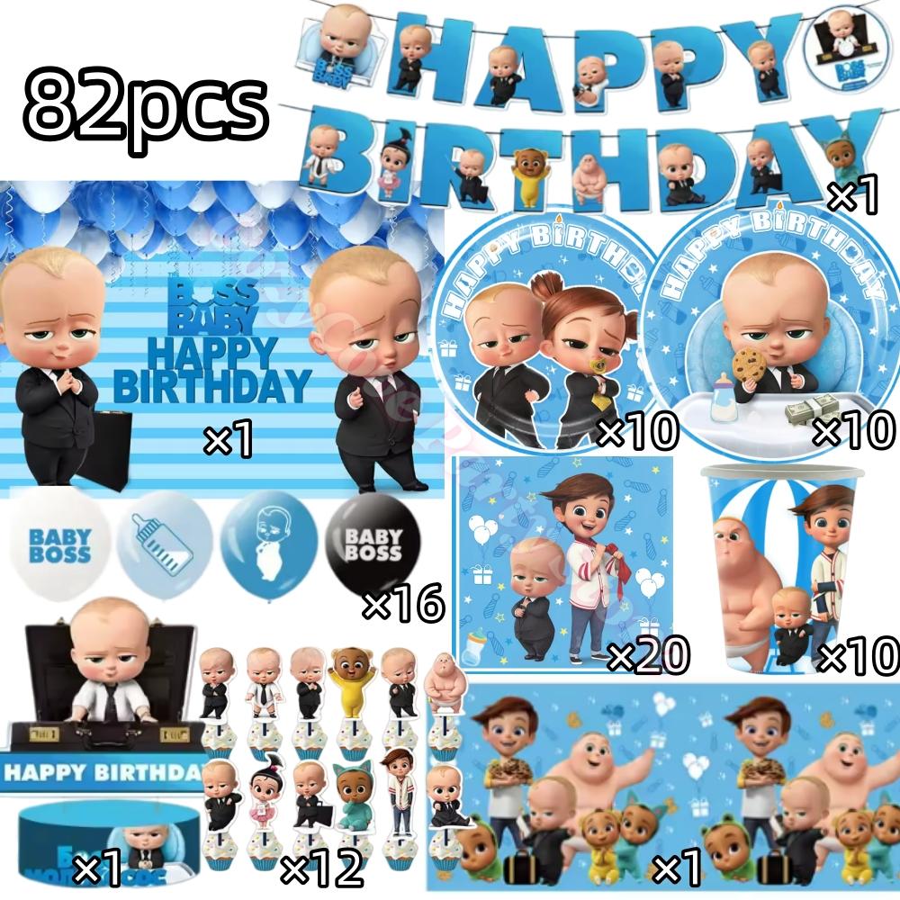 Bossed Baby Thema Verjaardagsfeest Decoratie Pasgeboren 1e Servies Set Bord Beker Ballonnen Voor Kinderen Babyborrel Feest Bedankjes Cadeaus