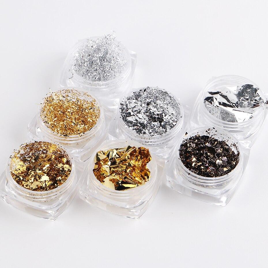 Xiaomi 7 Boxes Aluminum Nail Flakes Foils Set Gold Silver Irregular Paillette Nail Art Sequins Decorations Glitter Sticker for Manicure