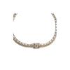 CHANEL Sheepskin White Crystal Leather 18K Gold Necklace Women's