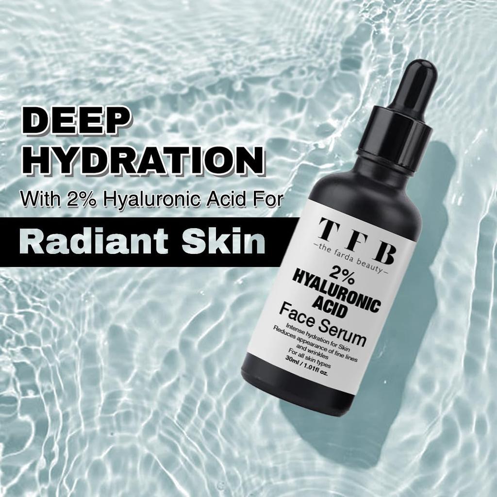 The Farda Beauty 2% Hyaluronic Acid Face Serum for Intense Hydration, Plump & Bouncy Skin | Reduces appearance of fine lines and wrinkles | Normal,