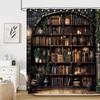 Gothic Bookshelf Shower Curtain, Vintage Witchy Dark Farmhouse Books Waterproof Fabric Curtain