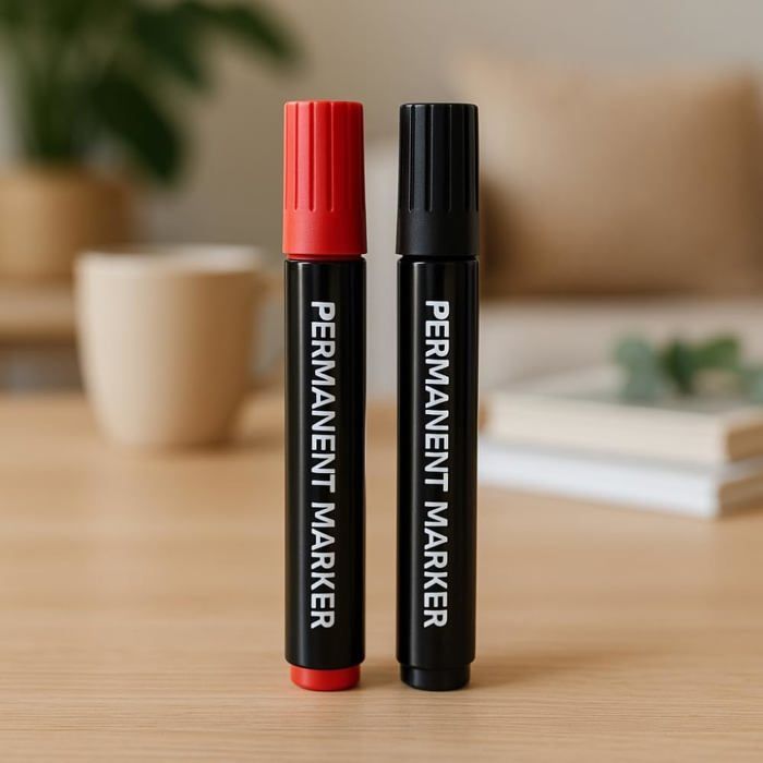 Set of 2 Red and Black Permanent Markers for Writing and Marking On Any Surface