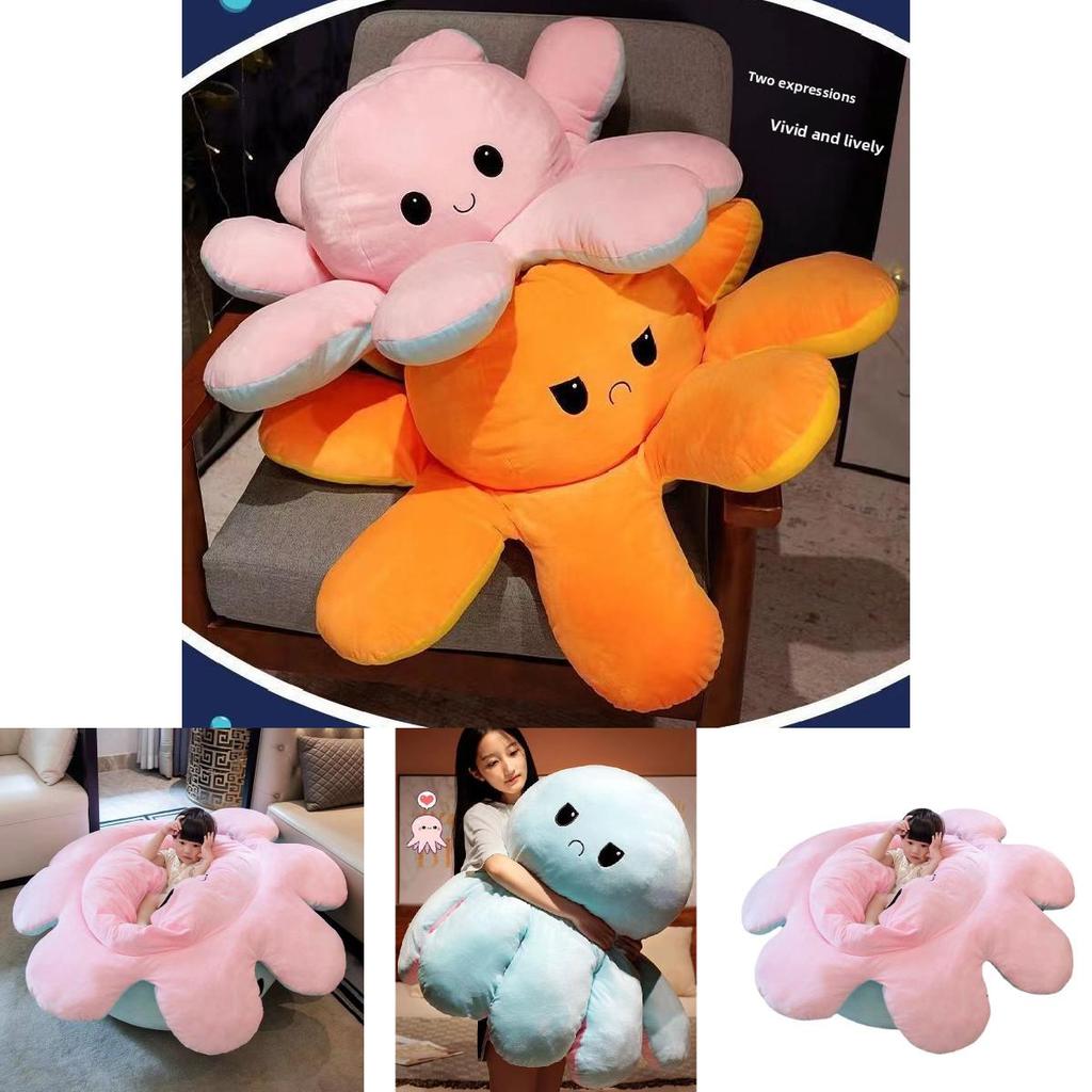 Plush Octopus Pillow With Reversible Face For Living Room Decor And Kids Comfort