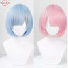 Anime Rem/ram Cosplay Wig 30cm Blue/pink Gradient Wigs Heat Resistant Synthetic Hair