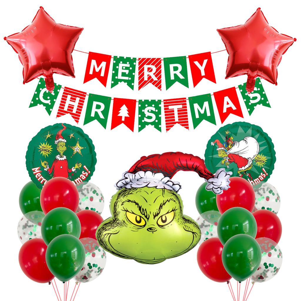 Christmas Theme Party Decoration Balloon The Grinch Santa Gingerbread Man Aluminum Balloon Flag Set