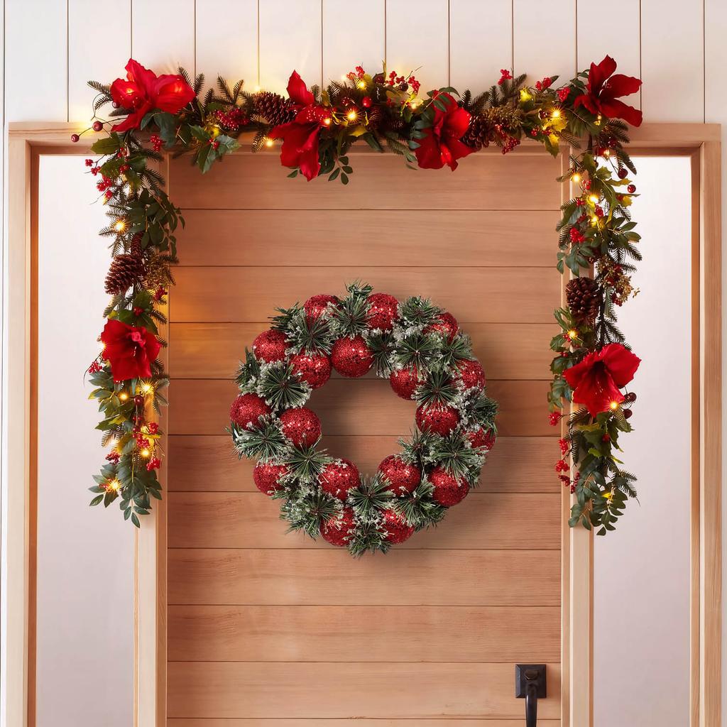 1PC 32CM Artificial Handmade Christmas Red Wreath Fascia Wall Hanging Christmas Window Home Party Photography Decoration Wreaths