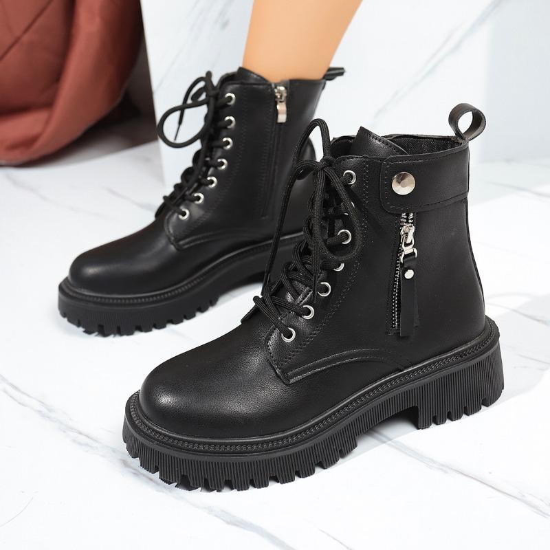 Thick-soled heightening Martin boots women's new winter lace-up with skirt trendy large-size short boots