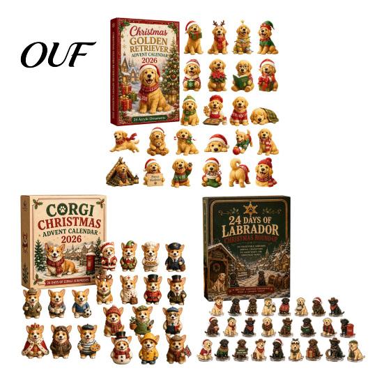 Christmas Themed Souvenirs Dog Advent Calendar, 24-Day Countdown Acrylic Ornament Set with Eve Gift Mini Figures, Tree Hanging Decor, for Lovers