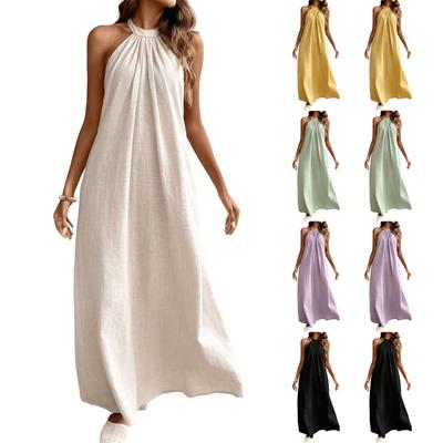 Damen - Farbe Locker Mode Hals Kleid Langes Urlaubs Kleid