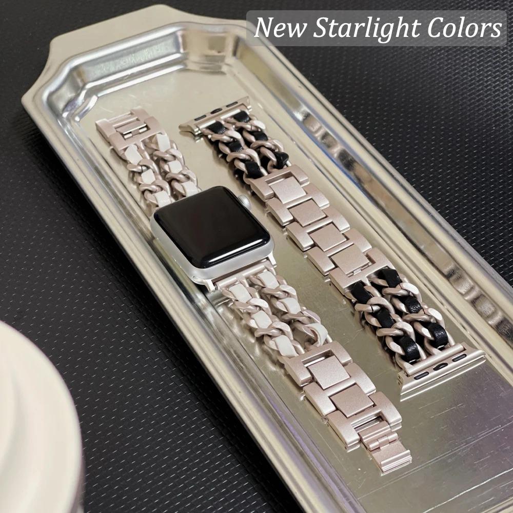 Women Gold Wristband for Apple Watch Band 11 10 46mm 9 8 Ultra 3 49mm SE 6 41 45mm 38/42mm 44 40mm Strap Metal Leather Bracelet