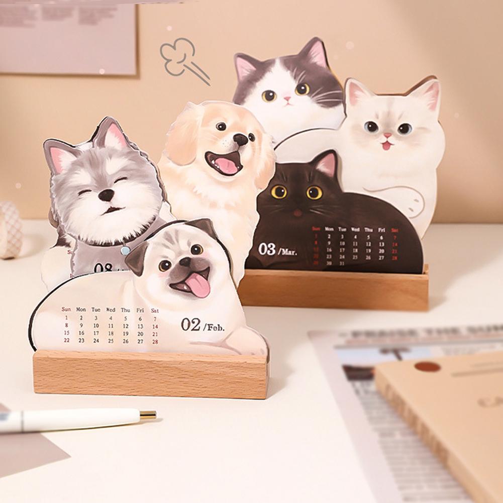Cute Cat Dog Series 2026 New Year Calendar Desk Table Planner Yearly Agenda Organizer Memo Notes for Home Office School Creative