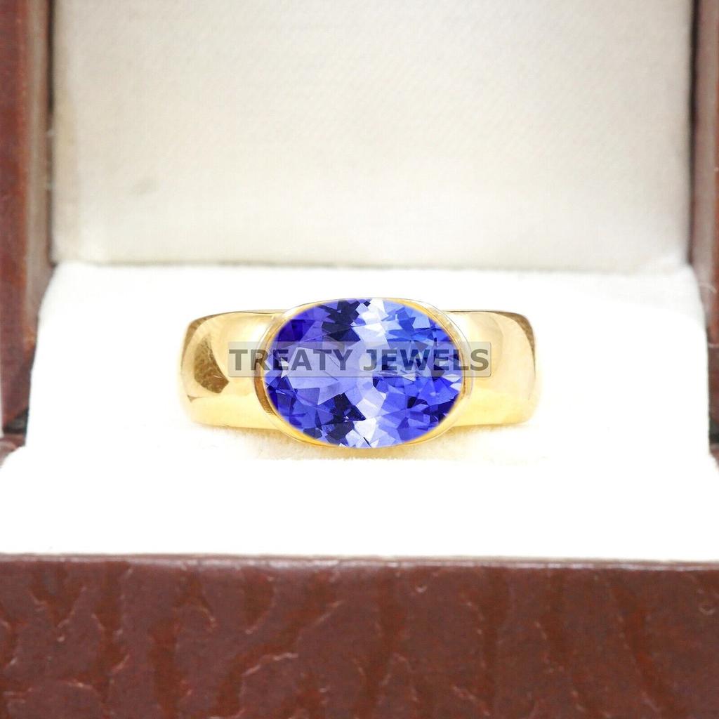 Tanzanite Oval Cut With 925 Sterling Silver Gold Plated Ring For Men's #B671 JL375688157118
