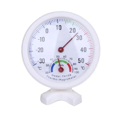 Wall-mounted 2 In 1 Thermometer Hygrometer Mini Clock-shaped Measuring Tool Round Temperature Humidity Meter Gauge
