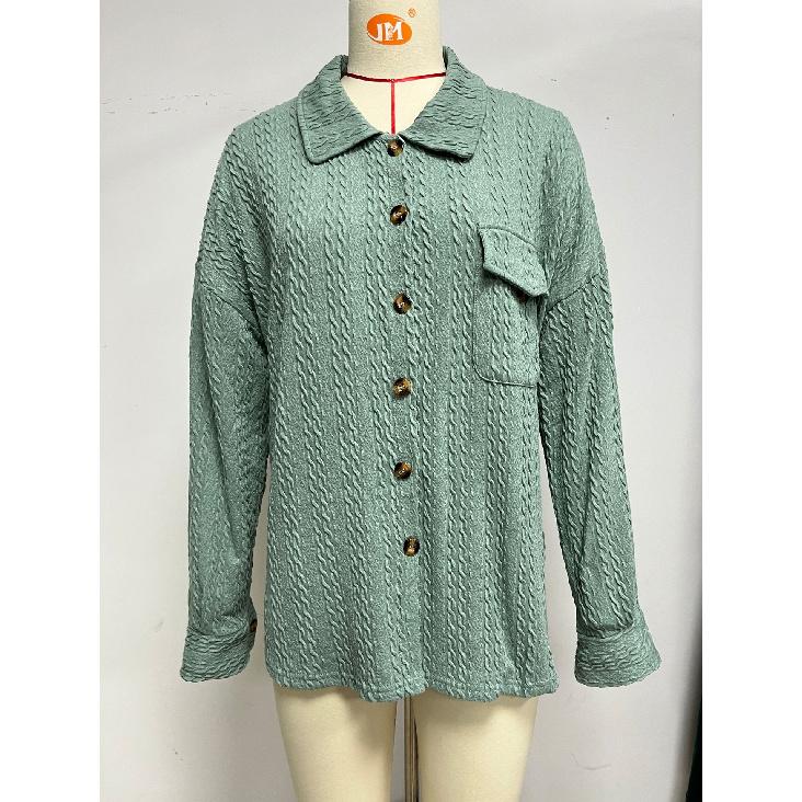 2024 European And American New Solid Color Lapel Button Pocket Long Sleeved Loose Jacket Top For Women