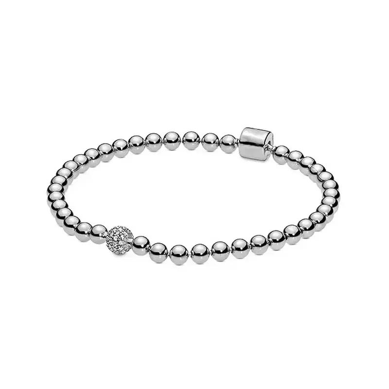 

Изысканный Новый S925 Стерлингового Серебра Классический Круглый Браслет-Цепочка С Круглой Пряжкой и Бисером Свет Роскошные Очаровательные Ювелирные Изделия Сюрприз Фестиваль Подарки 19cm