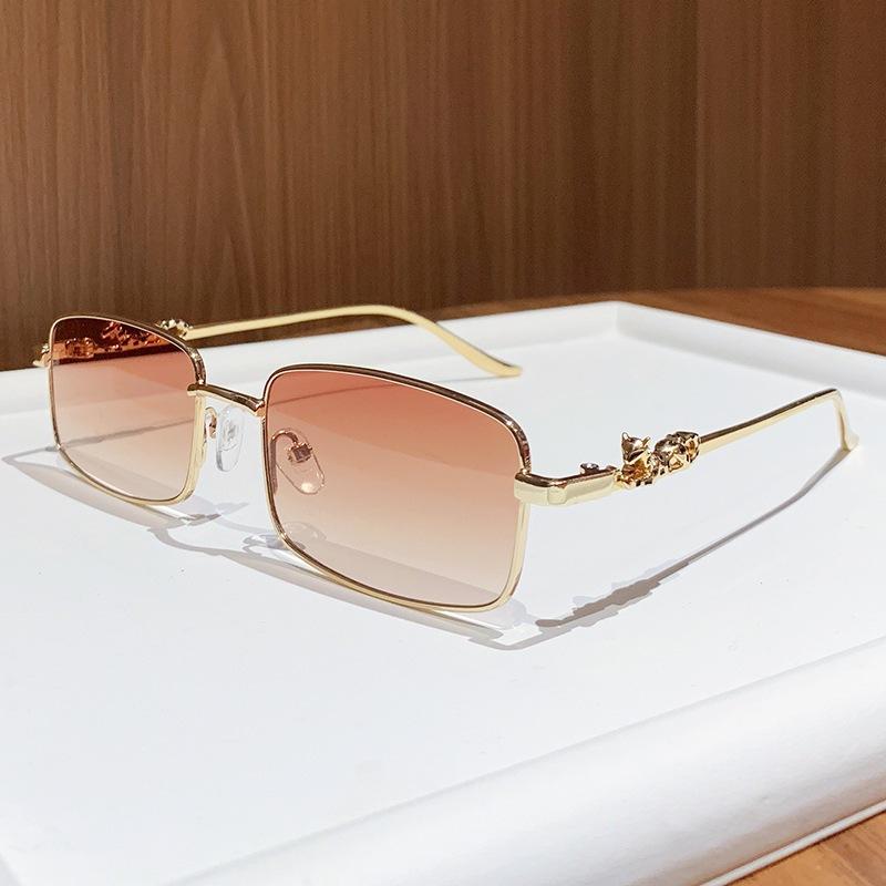 European and American trend Carhome full frame sunglasses men's metal leopard head square sunglasses female cheetah sunglasses