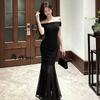 Spring and Summer Royal Sister Wind Spice Girl Sexy One-Word Shoulder Slim Fit Hips Fish Tail Dress High-end Exquisite Long Dress