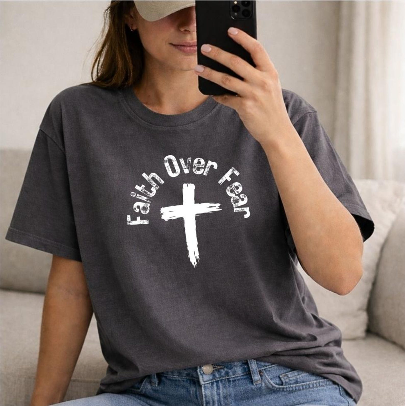 Faith Over Fear Shirt, Christian T-Shirt, Inspirational Faith Tee, Religious Gift, Bible Verse Style Shirt, Motivational Christian Apparel 3XL