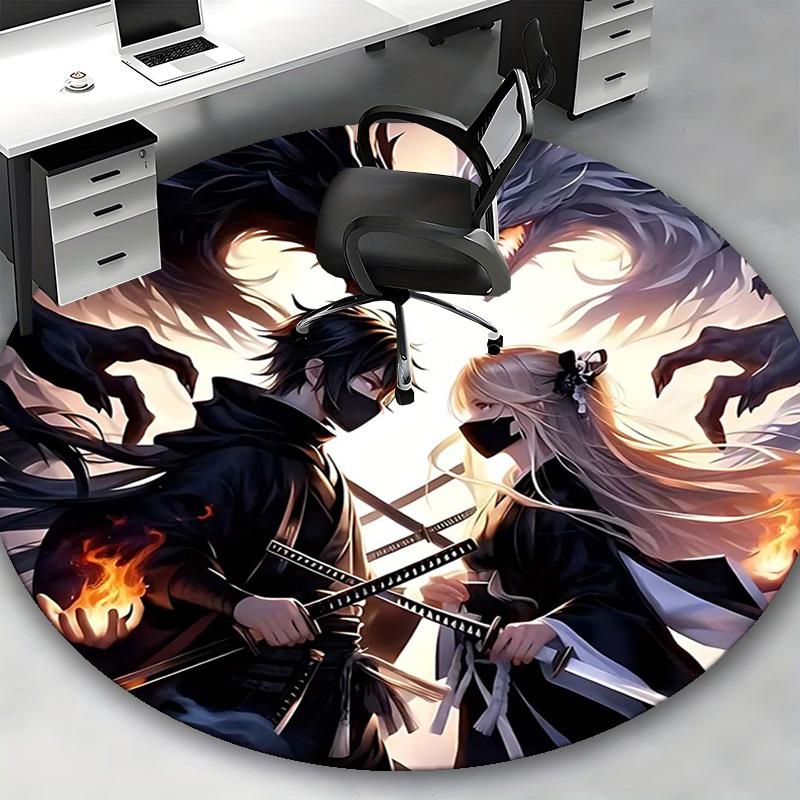 1 Stück Anime Drachen Design Runder Teppich Bürostuhlmatte, Rutschfester Teppich für Heimdekoration, Wohnzimmer, Schlafzimmer, Spielzimmer, Geschenk für Anime-Fans