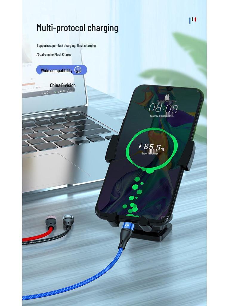 5A Super Fast 3-in-1 Braided Charging Cable, 2m Type-C to Triple Connector