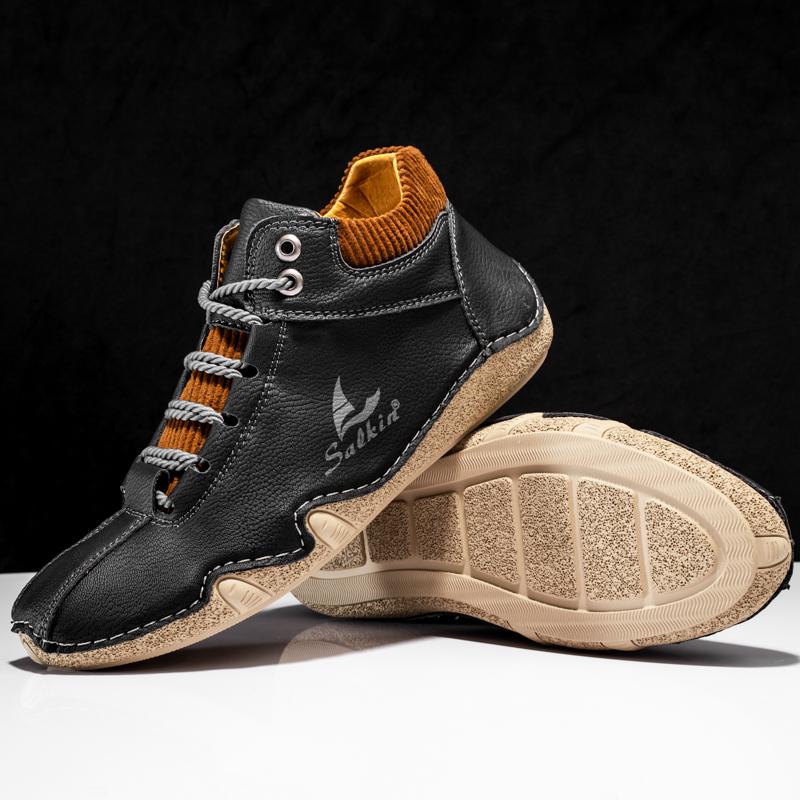 Pánské boty Ruční šití Dělená kožená obuv Pánské kotníkové boty mokasíny Pánské boty pro volný čas