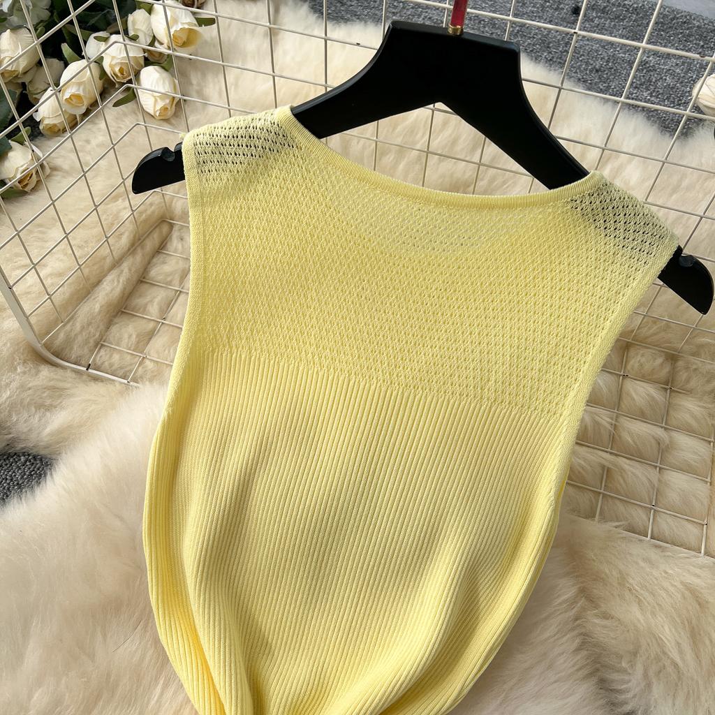 2025 Spring New Knitted Beach Long Dress Summer Women's Slim-fit Slimming Hollow-out Waisted Slim-fit Sleeveless Dress