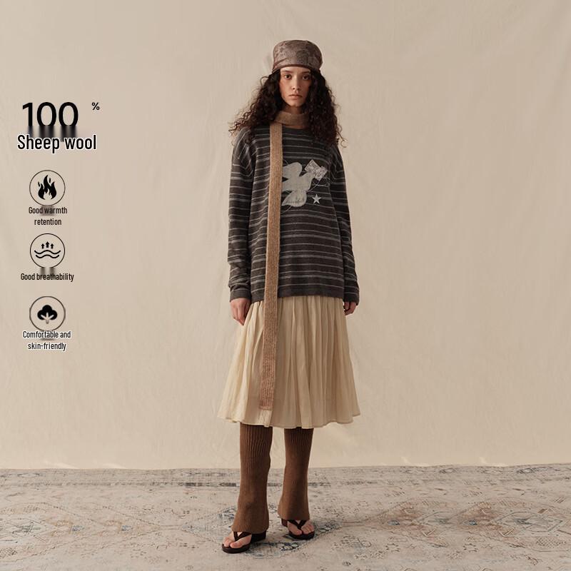 GREEN BELT Women's All Wool Striped Sweater