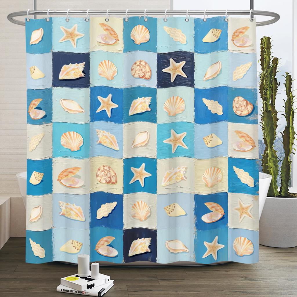 Marine Life  Shower Curtain Turtle Shells Starfish Anchor Ocean Style With Hooks Bathroom Decor Curtain Waterproof Sea Theme