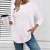 Women's Casual Long Sleeve Knit Hollow Stripe Round Neck Pullover T-shirt Top, Autumn Winter Fashion Top for Crossborder