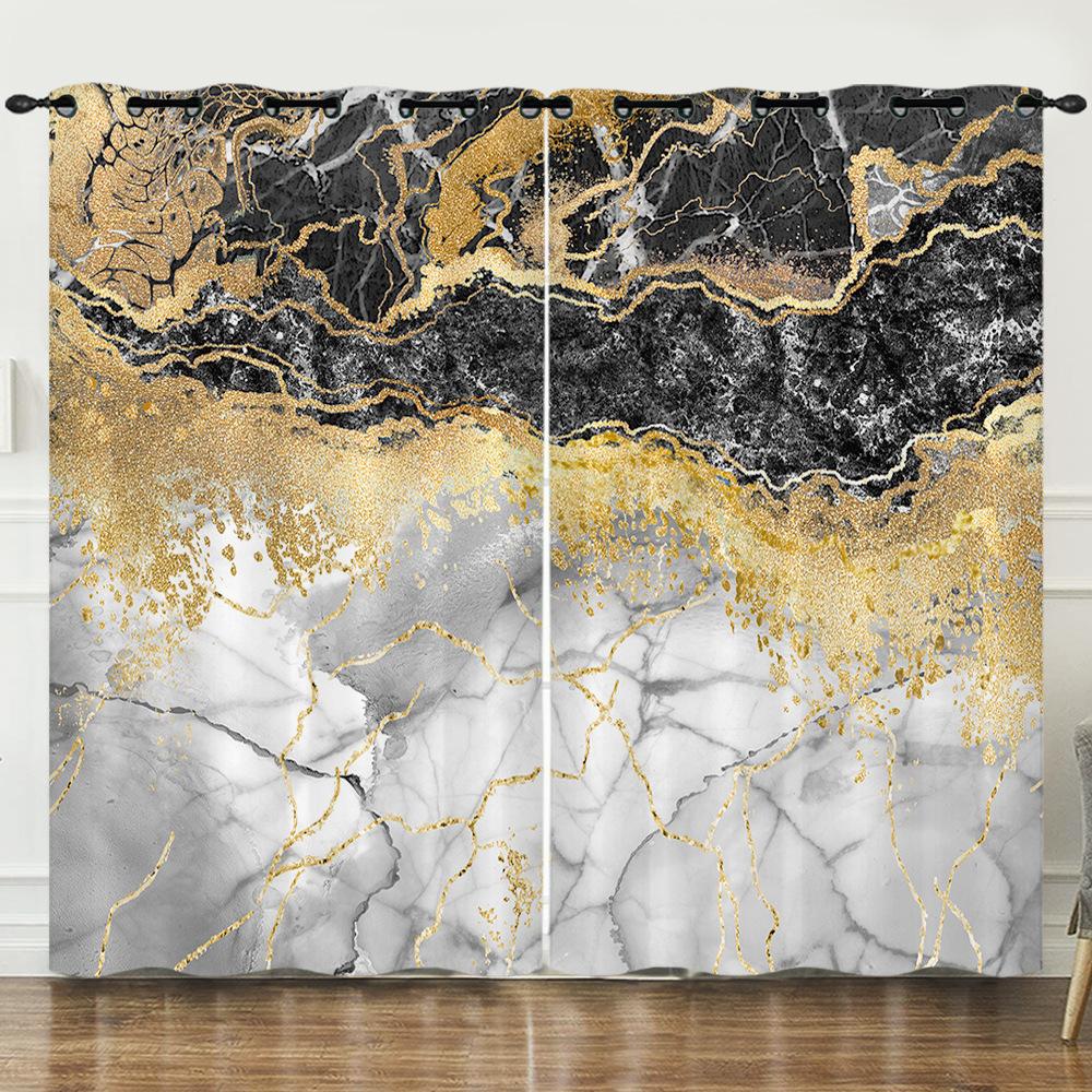 Curtains Wind Marble Texture Bedroom Curtains Digital Printing Blackout Curtains No Punching